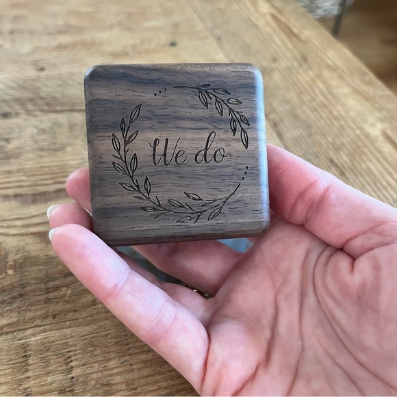 “We Do” Engraved Wooden Ring Box For 2 Rings - Great Wedding or Engagement Gift! - Picture 1 of 7